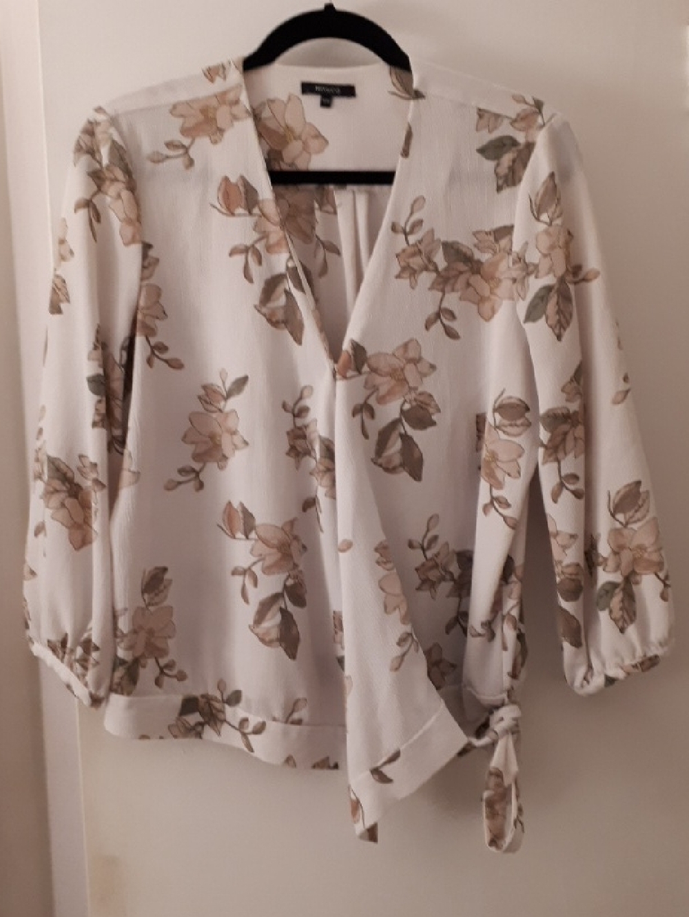 RW&CO. Cream Floral Wrap Blouse with Side Tie